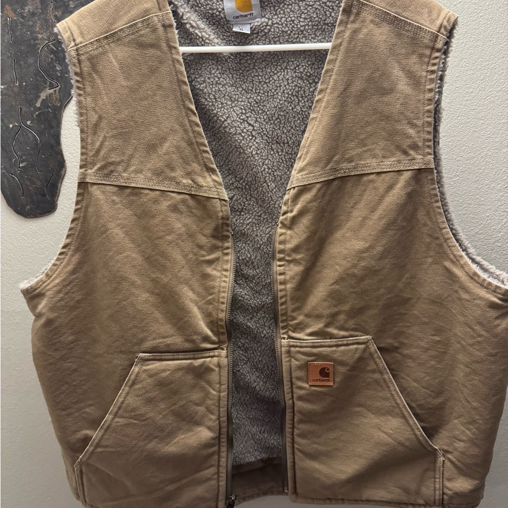 Carhartt Tan Sherpa-Lined Vest, Vintage XL